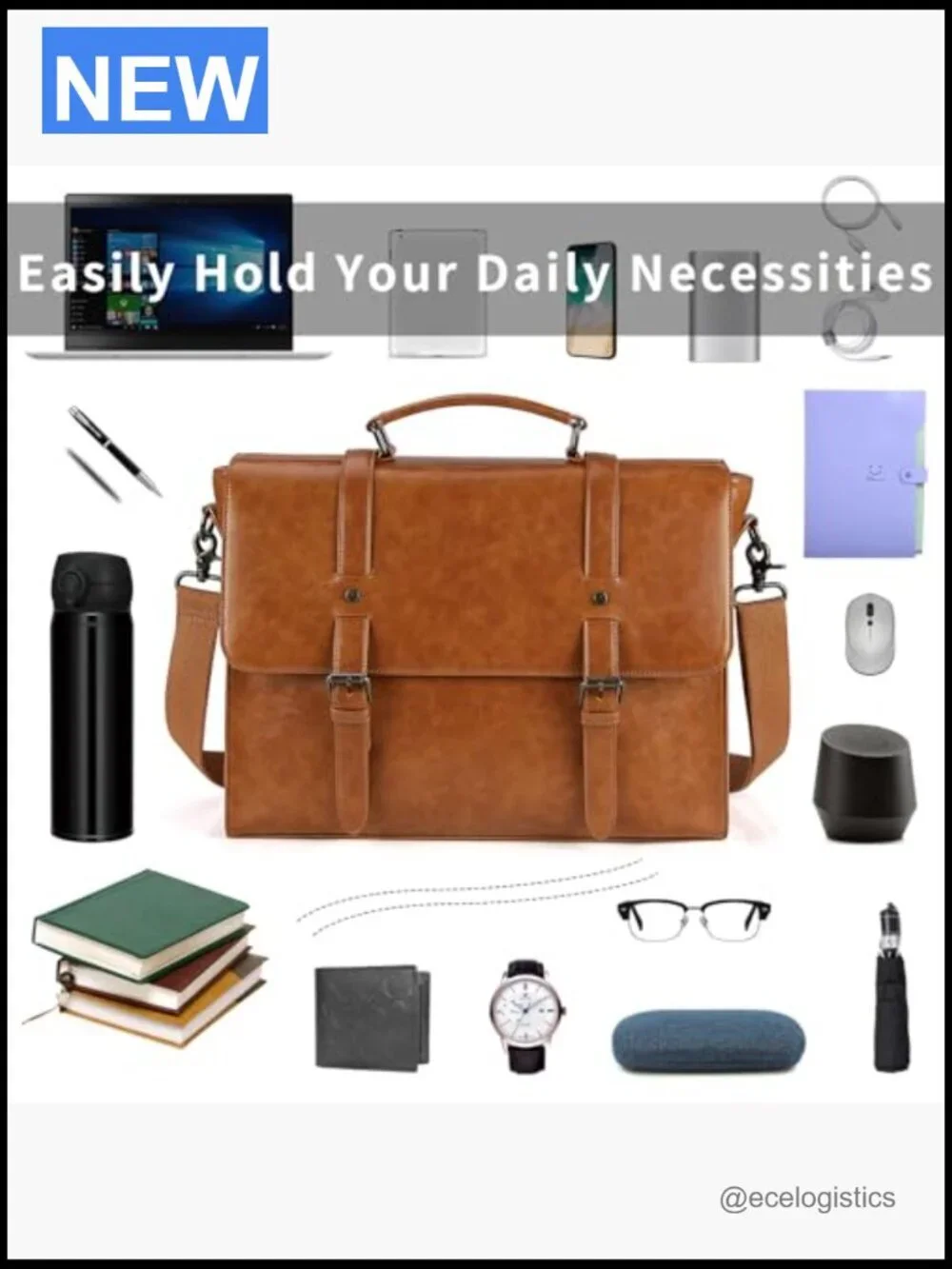 Vintage Waterproof Leather Laptop Messenger Bag for Men